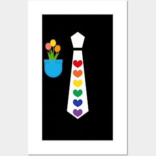 Cute rainbow hearts funny tie costume tulips suit pocket Posters and Art